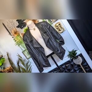 Tanjay Black Faux Suede Leather Moto Jacket sz18/XL-XXL